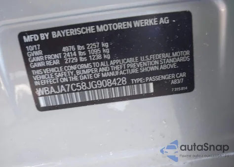 2018 BMW 530I xDrive from USA, damaged, VIN WBAJA7C58JG908428